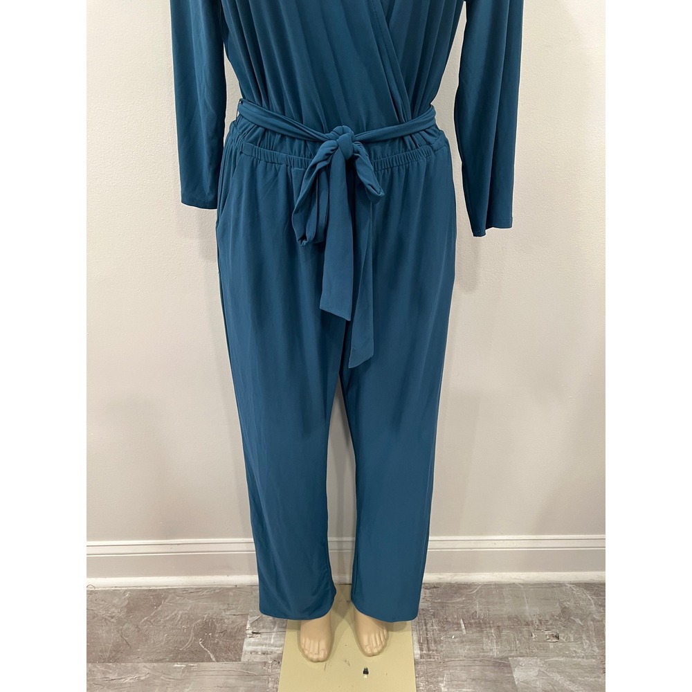 NY Collection Petite Jumpsuit Womens PL Teal Blue Wrap V-Neck Casual Elegant NWT - Picture 6 of 16